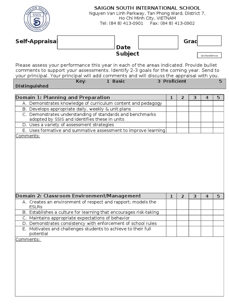 self-appraisal-form-educational-assessment-quality-of-life