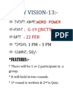 JAY VISION-13:-: # Events Name: #Venue: #Date: # Timing: 1 PM - 3 PM # CHARGE: 50/ - Features