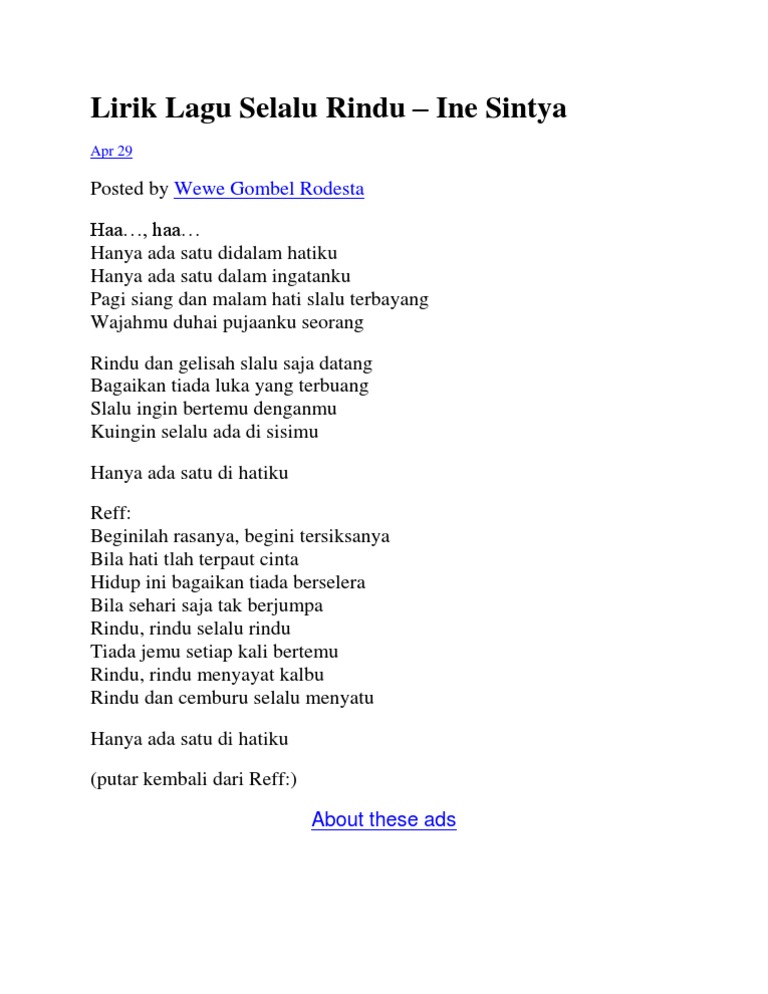 Lirik Lagu Selalu Rindu Pdf