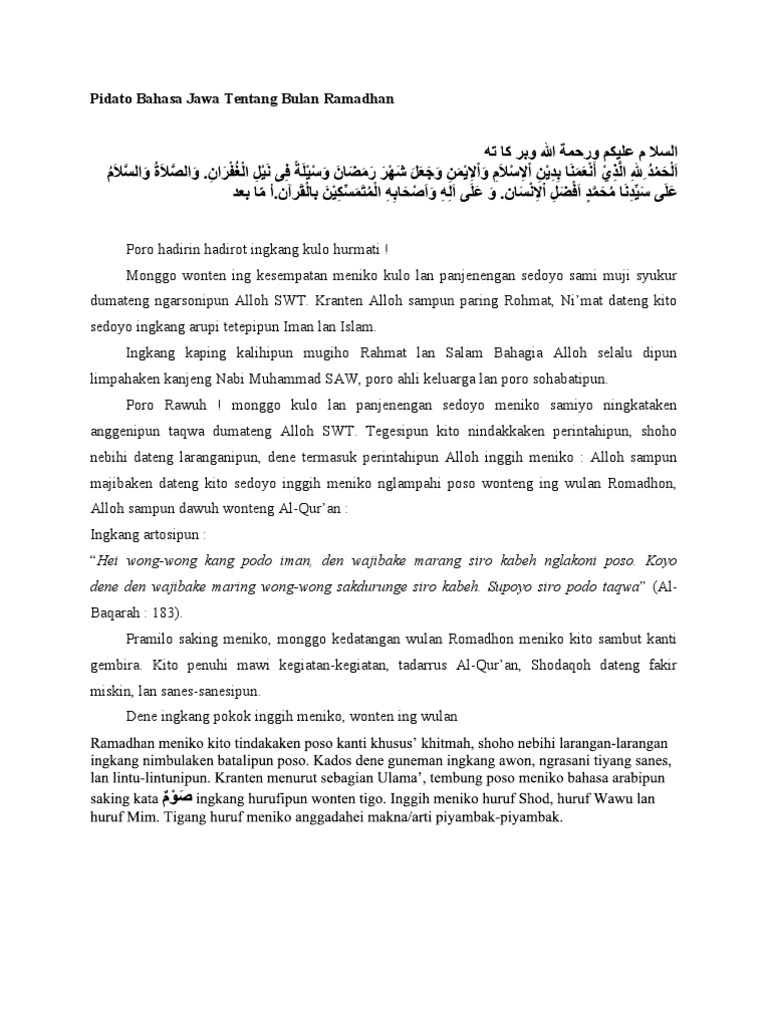 Contoh Pidato Bahasa Jawa Tentang Bulan Ramadhan Pdf