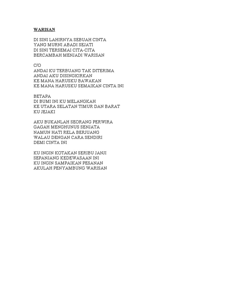 Lirik Lagu Warisan (Sudirman)