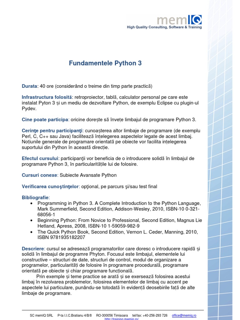 Descriere Curs - Fundamentele Python 3 | PDF