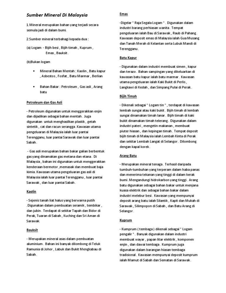 Sumber Mineral Di Malaysia Pdf