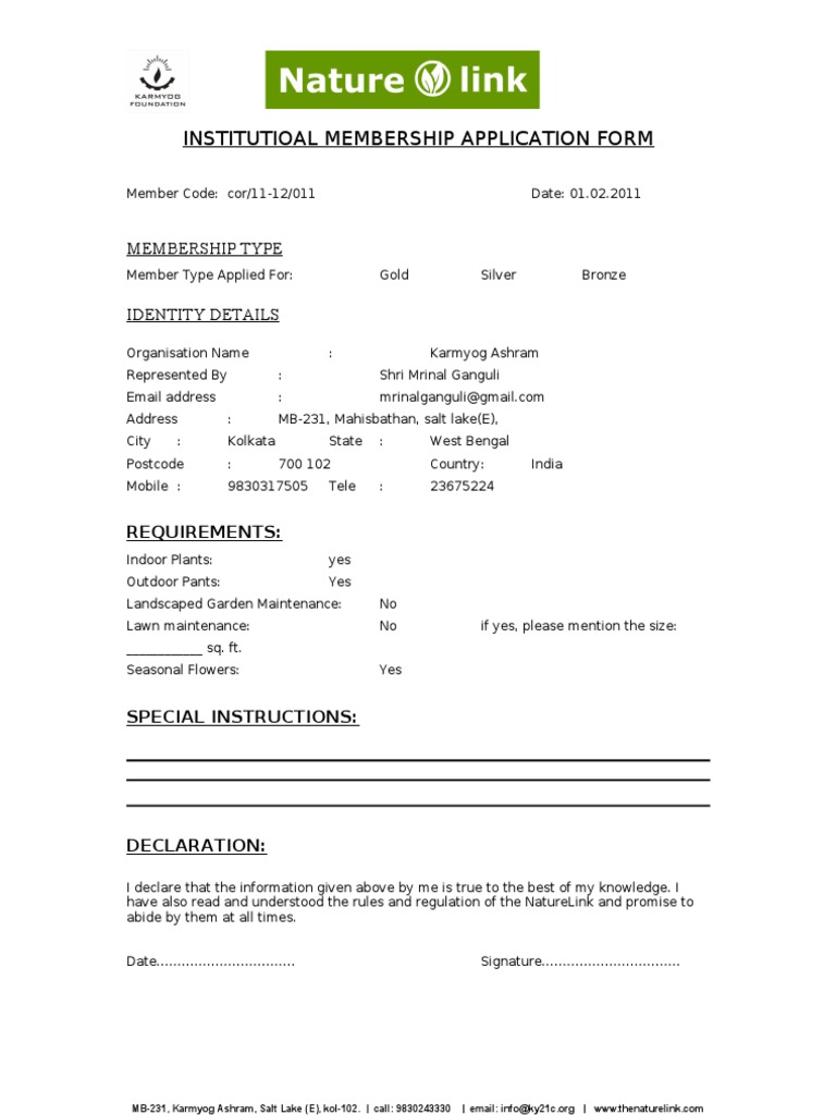 Institutional Membership Application Form | PDF