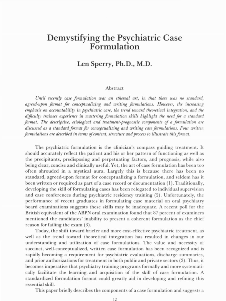 Diagnostic Formulation Behavioural Sciences Psychology & Cognitive