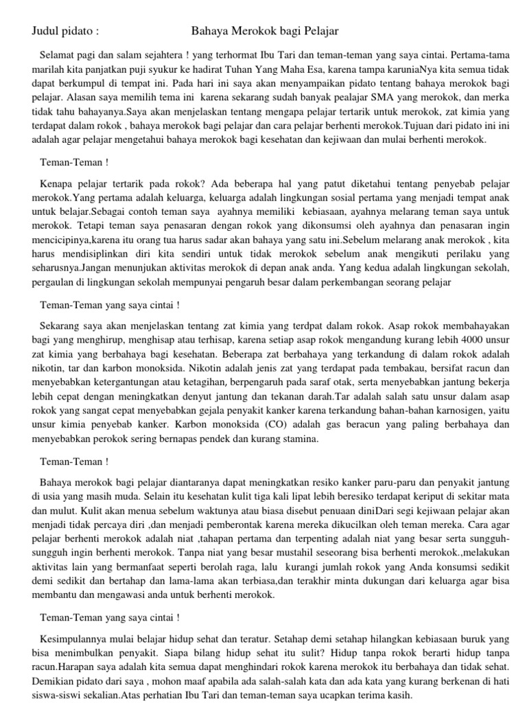 Contoh Pidato Bahaya Merokok Aneka Macam Contoh