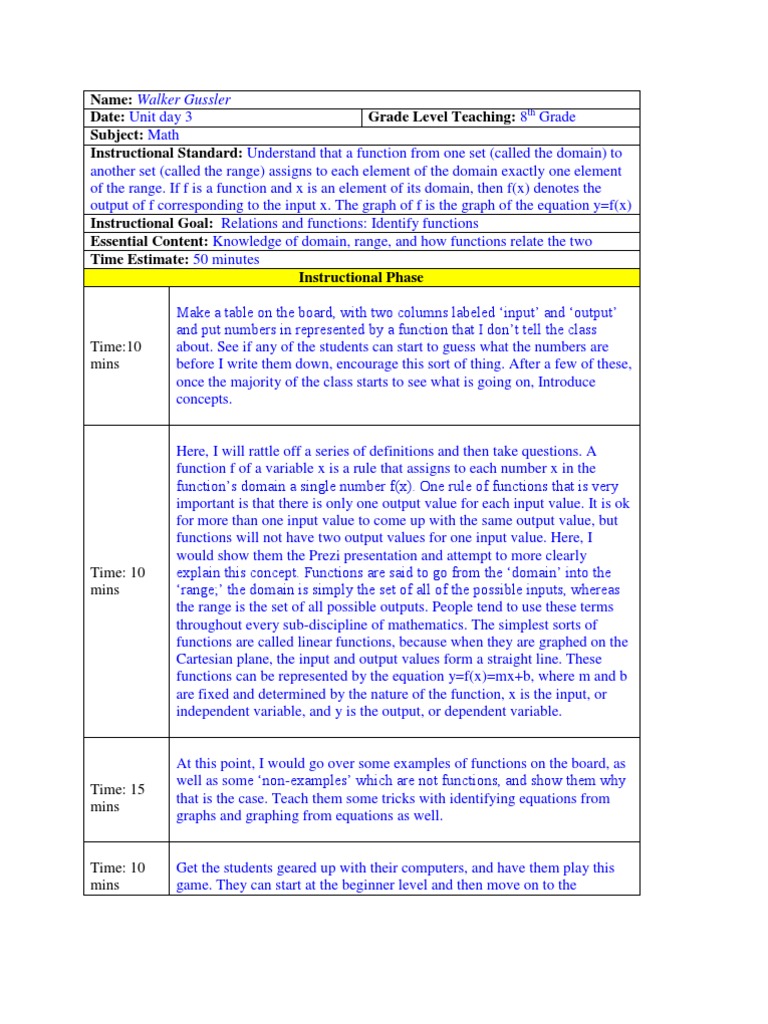 Functions Lesson Plan | Download Free PDF | Function (Mathematics ...