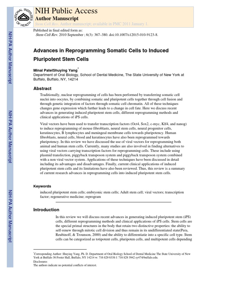 Advances in Reprogramming Somatic Cells To Induced | PDF | Cell Potency ...