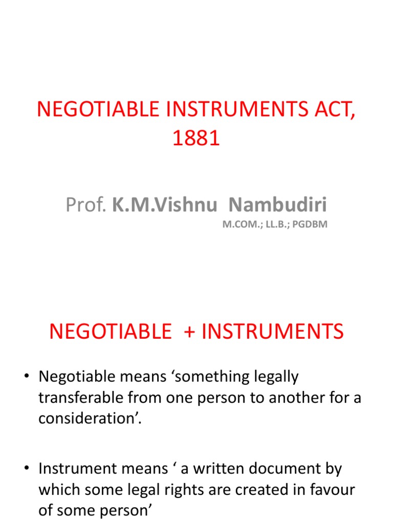 Negotiable Instruments Act, 1881 | PDF | Negotiable Instrument | Cheque