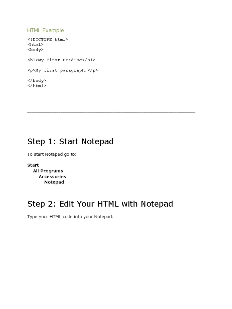 Step 1: Start Notepad: HTML Example | PDF