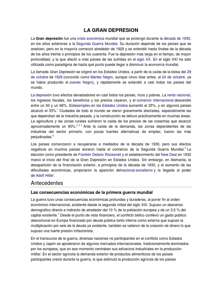Causas y efectos de la Gran Depresión | PDF | Gran depresion | Ciencias ...
