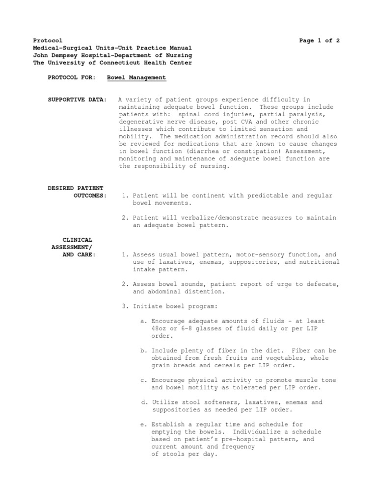 Bowel Management Protocol for Nurses | PDF | Medicine | Clinical Medicine