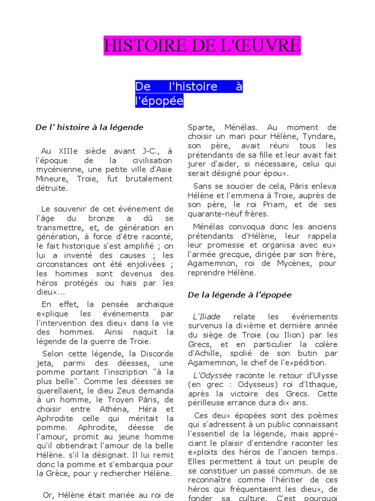 L Iliade Et L Odyssée Résumé Court