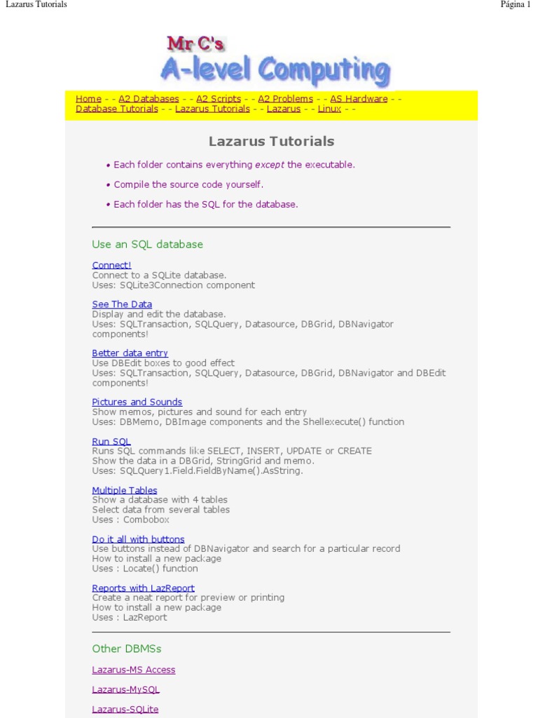 Lazarus Database Tutorials Overview | PDF