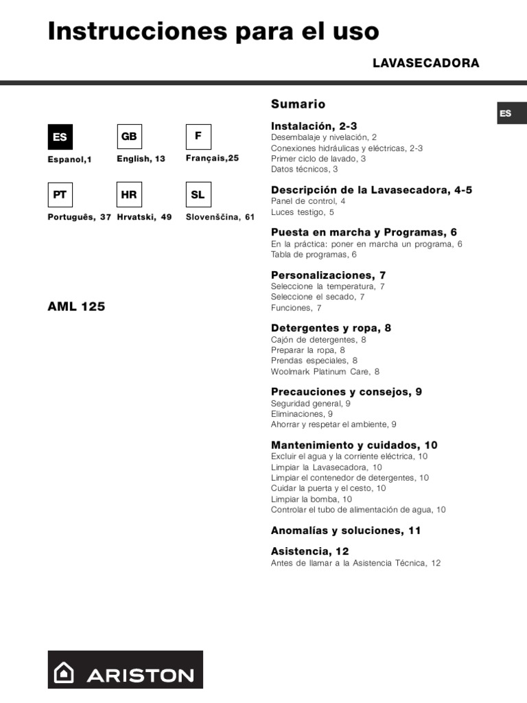 Ariston Aml 125 | PDF | Enchufes y tomas de corriente alterna | Tap ...