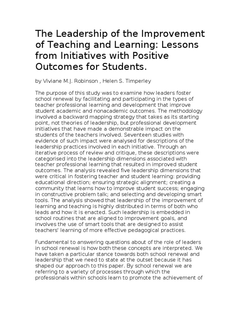 The Leadership of The Improvement of Teaching and Learning | PDF