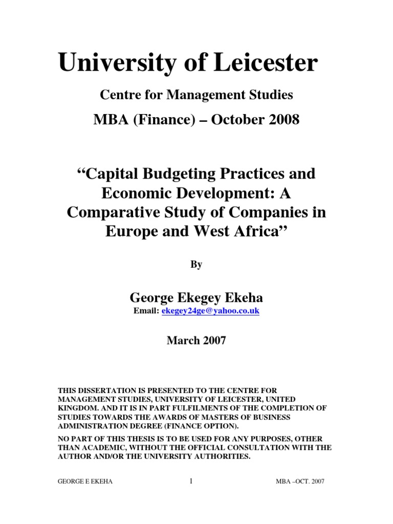 Dissertation report on capital budgeting