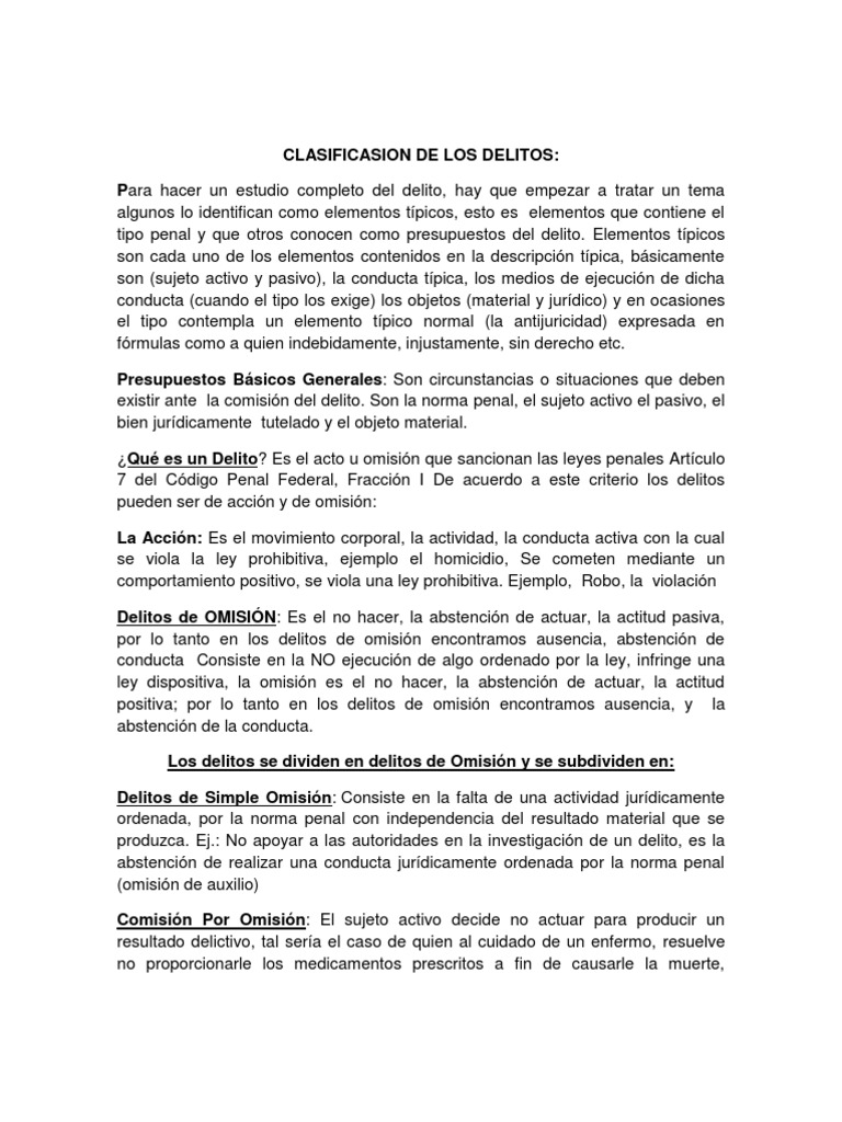 Clasificación de Delitos en el Código Penal | PDF | Delito | Derecho penal