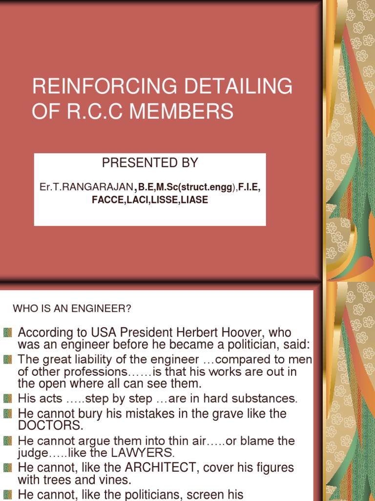 Reinforcing Detailing of R.C.C Members: Presented by | PDF