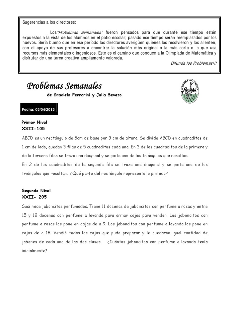 Problemas Matemáticos Semanales 2013 | PDF | Enseñanza de matemática