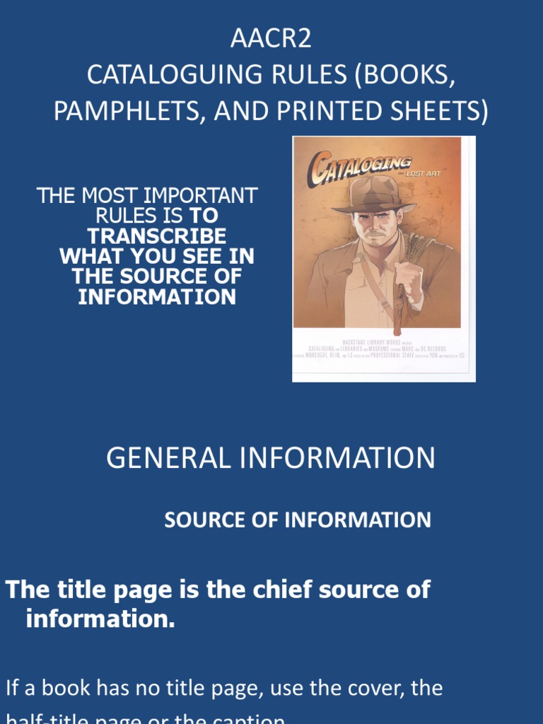 Aacr2 Cataloguing Rules (Books, Pamphlets, and Printed Sheets) PDF