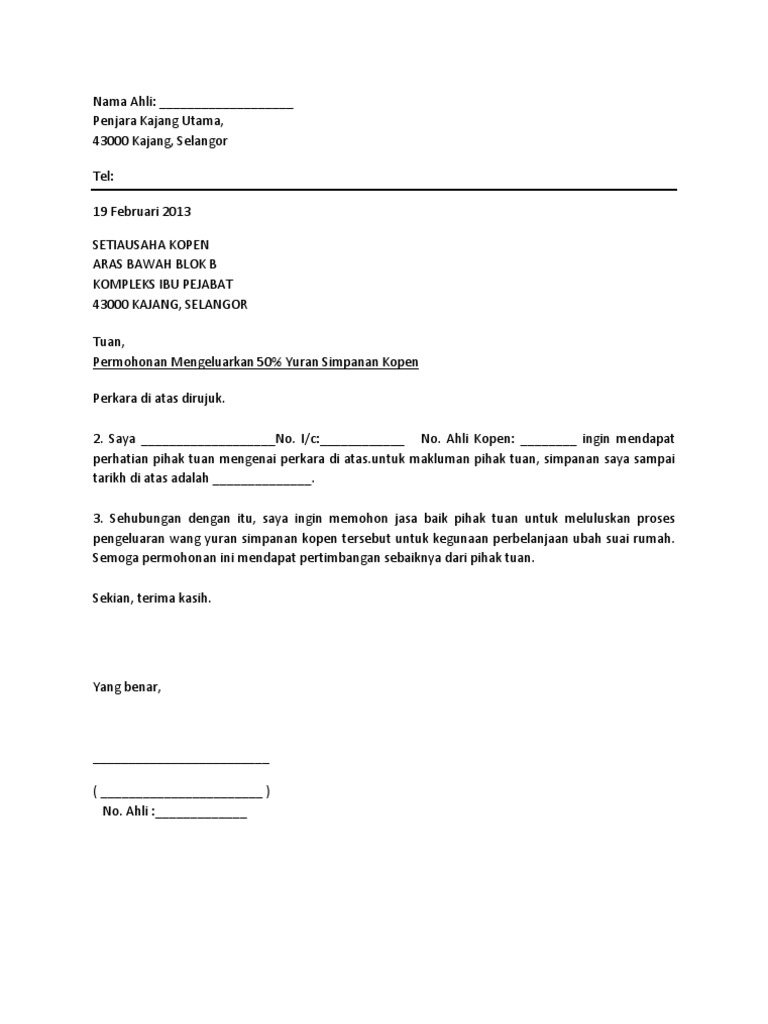 Surat Permohonan Pengeluaran Duit Kopen Pdf