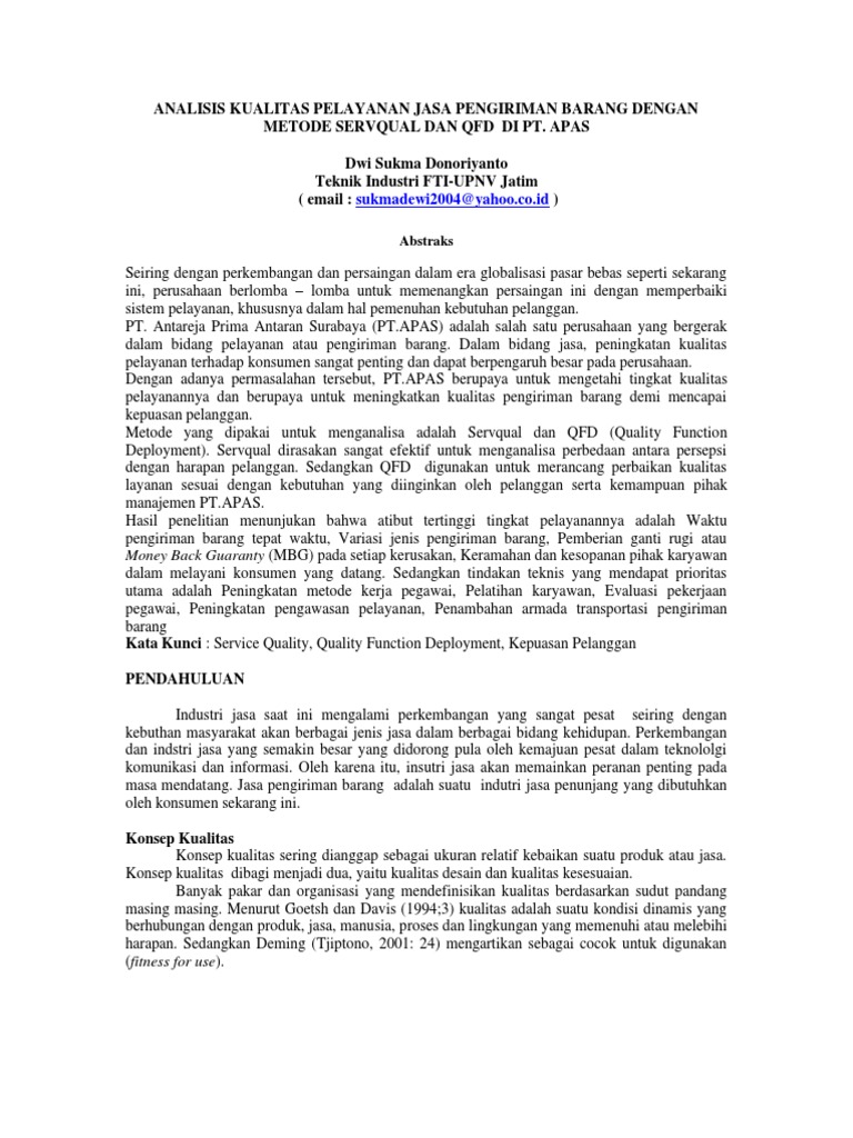 Analisis Kualitas Pelayanan Jasa Pengiriman Barang Dengan