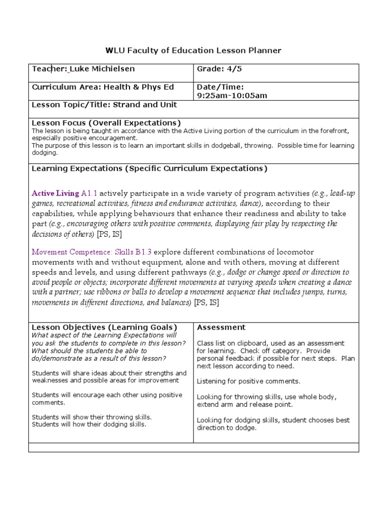 Dodgeball Lesson 1 PDF Curriculum Learning