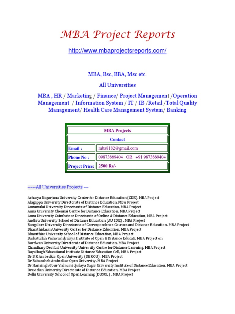 Free download mba project report on operations management process