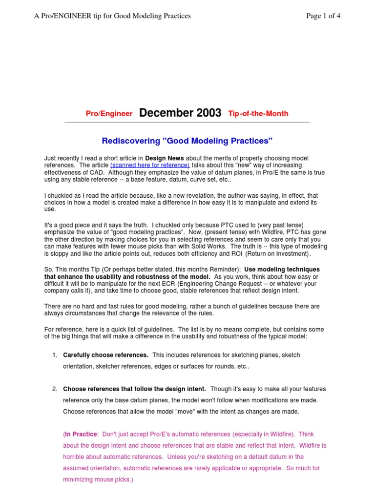 Good Modeling Practices in Pro/Engineer | PDF | Cartesian Coordinate ...