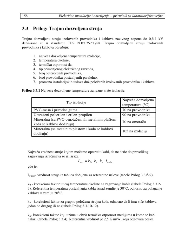 Tabele Trajno Dozvoljenih Struja | PDF