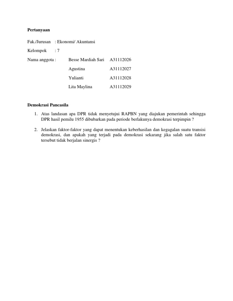 Pertanyaan Demokrasi Pancasila