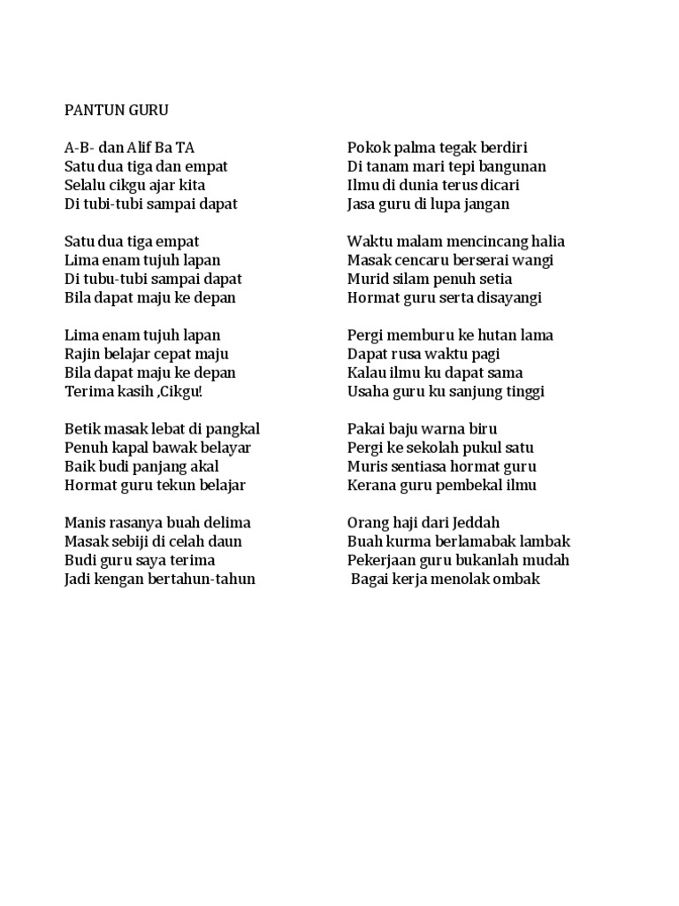 Pantun 4 Kerat Terima Kasih Cikgu