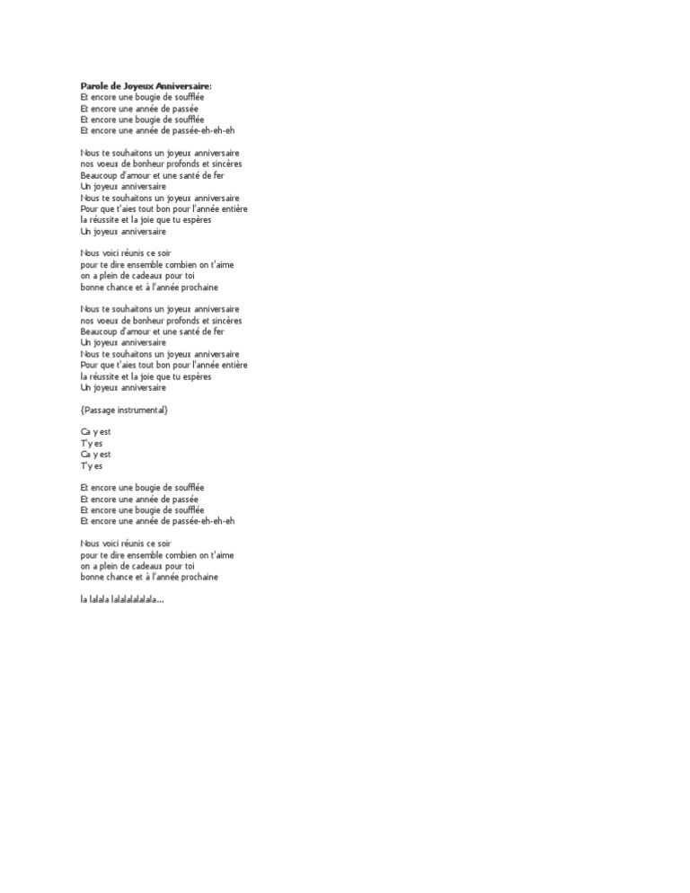 Parole De Joyeux Anniversaire