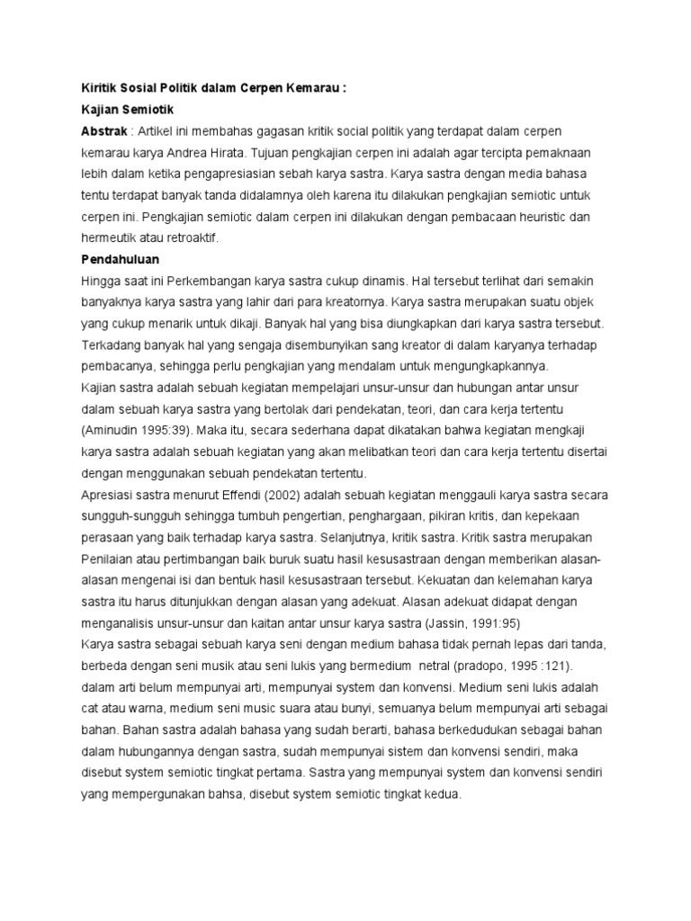 Kiritik Sosial Politik Dalam Cerpen Kemarau