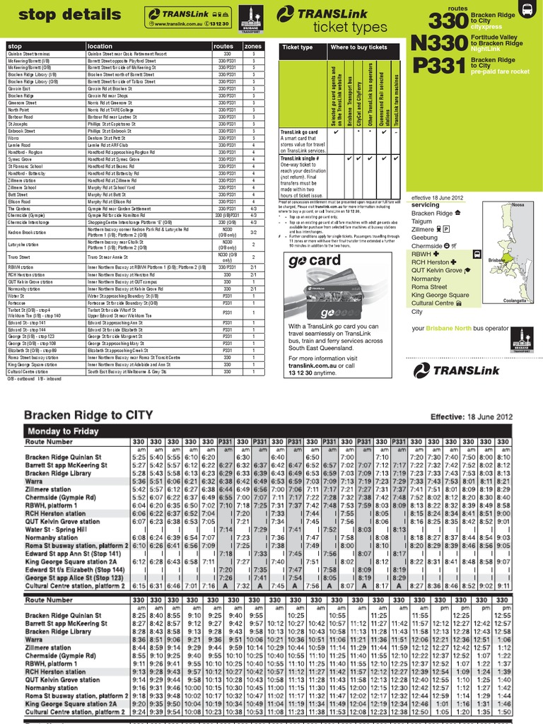 330 Bus Route Timetable Brisbane | PDF