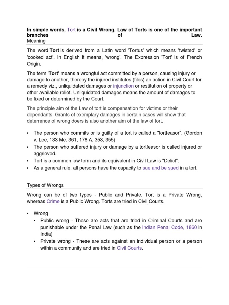 Tort Notes | PDF | Tort | Damages