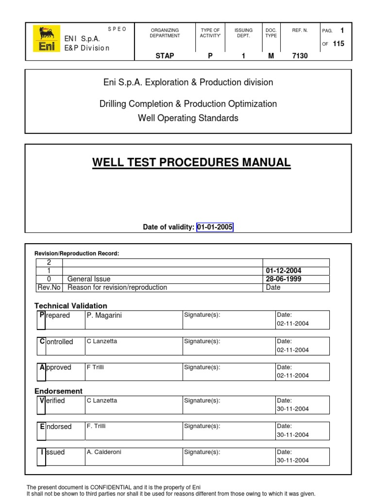 Well Test Procedures Manual Eni S.p.A. | PDF | Oil Well | Petroleum ...