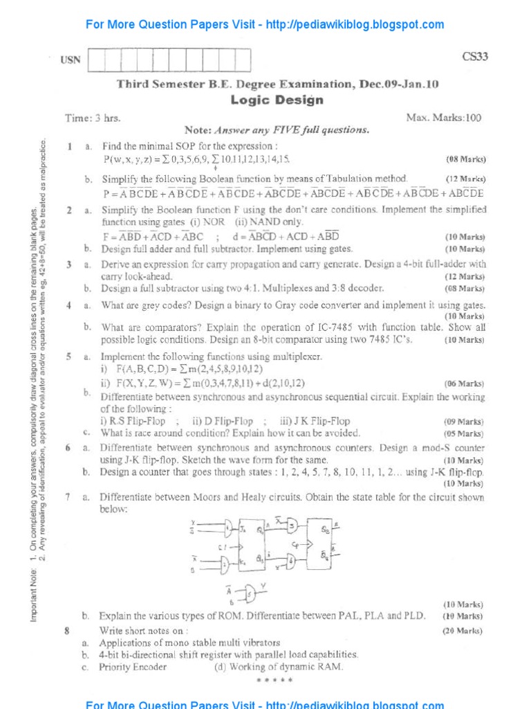 Logic Design Exam Questions and Solutions | PDF | Boolean Algebra ...