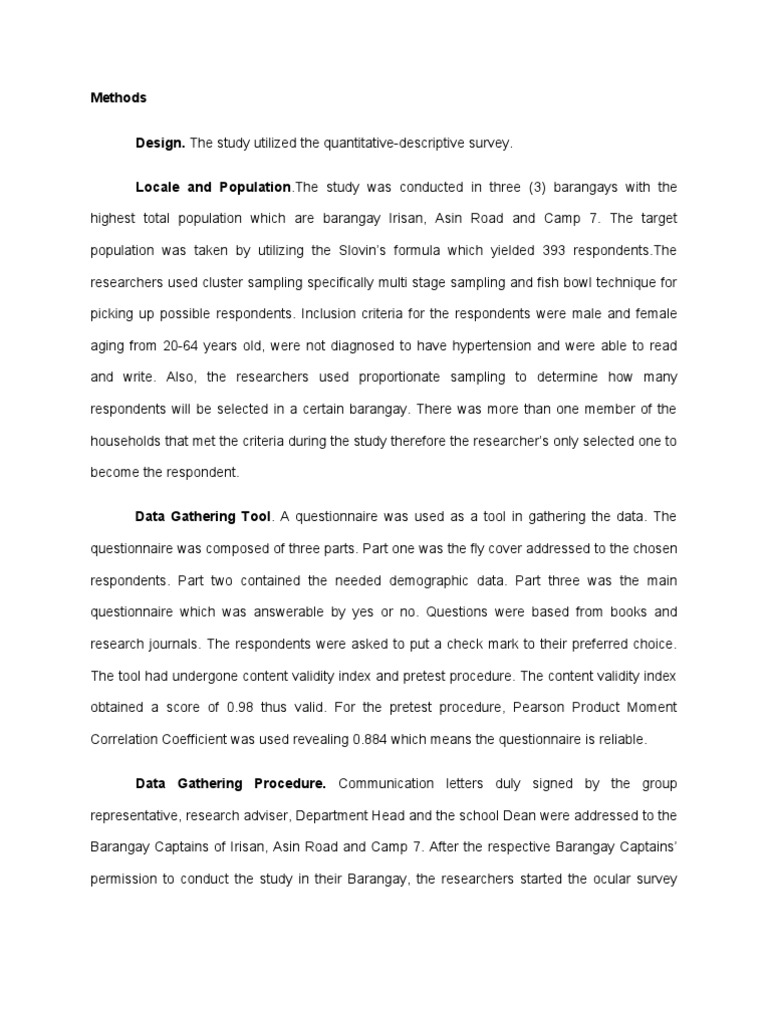 Imrad Methods Research Survey Methodology Questionnaire