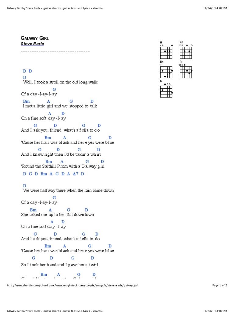 Galway Girl By Steve Earle Guitar Chords Guitar Tabs And Lyrics Chordie Pdf Entertainment General