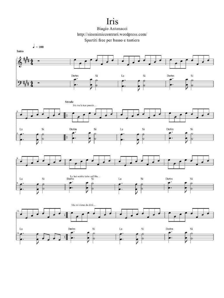 Biagio Antonacci Iris Spartito Pianoforte