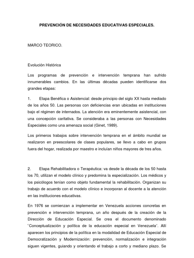 Prevención de nee 588 marco teorico Educación especial