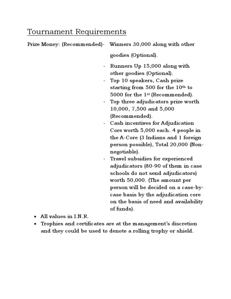 Tournament Prize and Incentives | PDF | Sports & Recreation