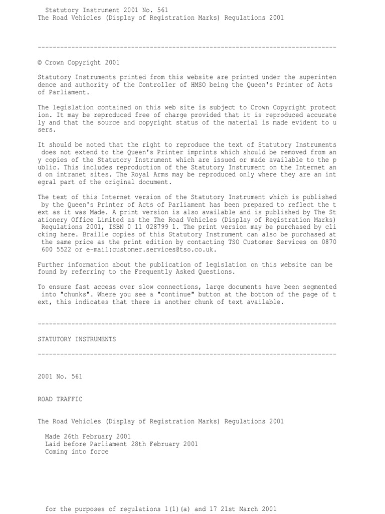 The Road Vehicles (Display of Registration Marks) Regulations 2001