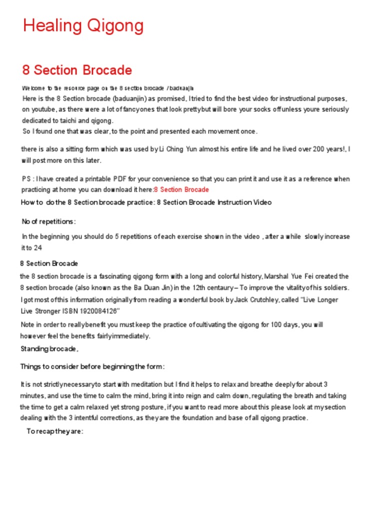 WWW Healingqigong Org 8 Section Brocade | PDF | Qigong | Hand