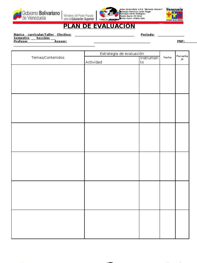 Formato Plan de Evaluacion Mision Sucre | PDF