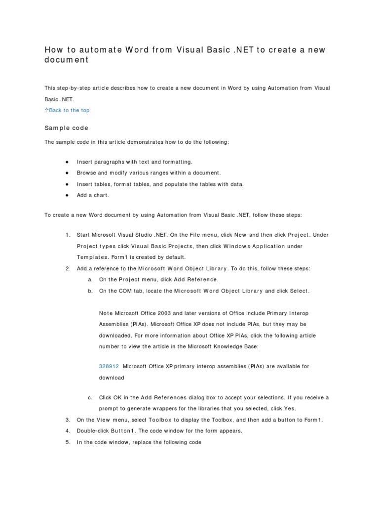 How To Automate Word From Visual Basic | PDF | Microsoft Word ...