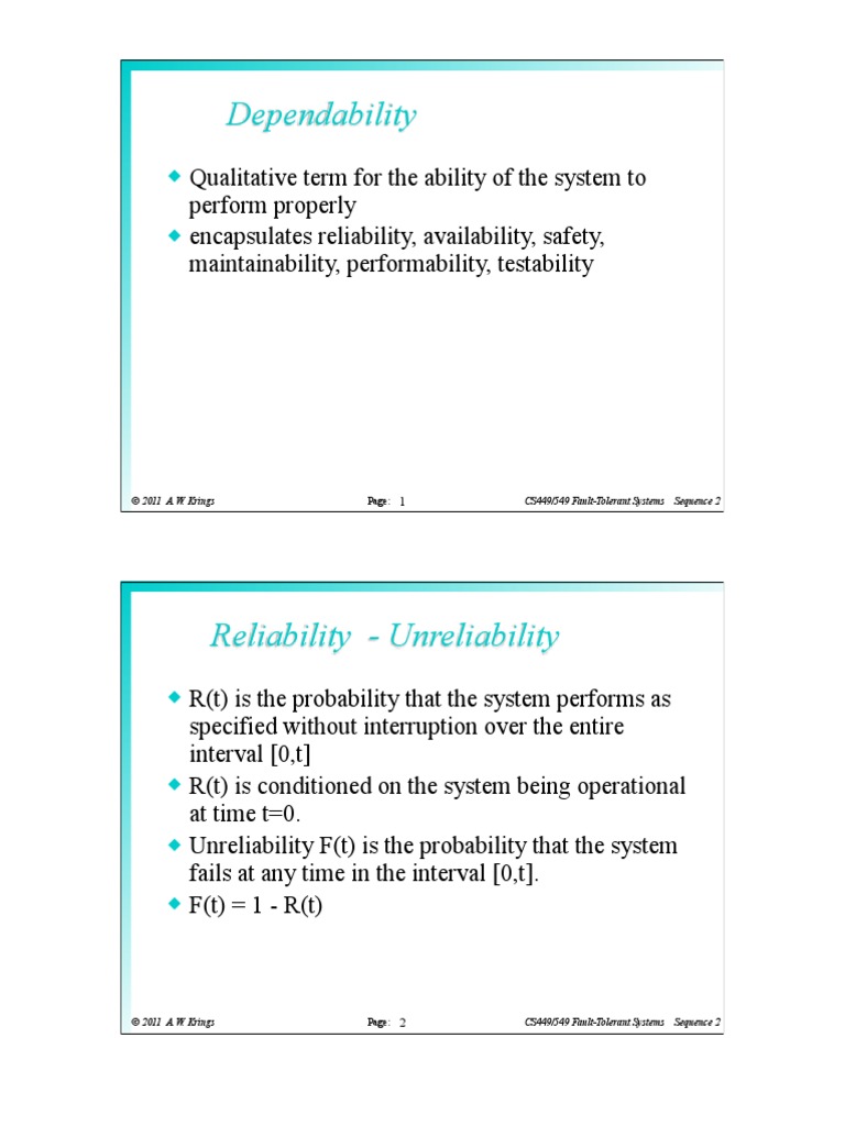 Dependability: © 2011 A.W. Krings CS449/549 Fault-Tolerant Systems ...