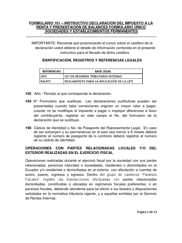 Instructivo Formulario 101 Impuesto Renta | PDF | Impuesto sobre la ...